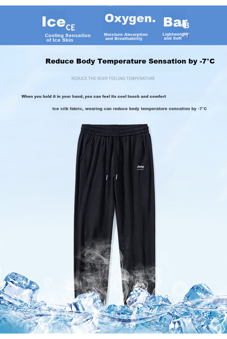 JEEP SPIRIT Men's Ice Silk Quick-Dry Breathable Casual Sports Jogger Pants Black 4XL 3