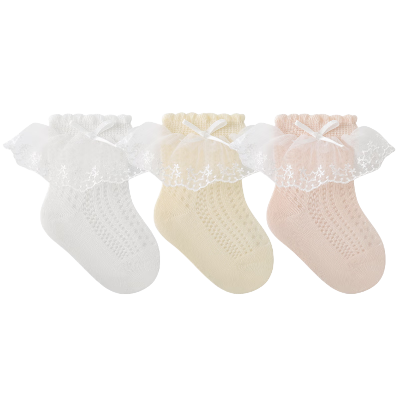 Babyprints Children's Socks 3-Pack Girls Summer Mesh Mid-Calf Lace Princess Thin Socks L