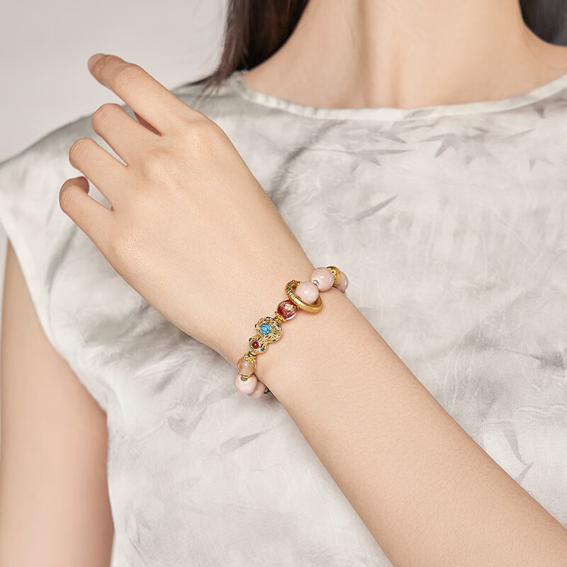 Dayingbowuguan Oriental Dream Ash Glass Powder Porcelain Gourd Walking Ring Bracelet, Birthday Gift for Wome
