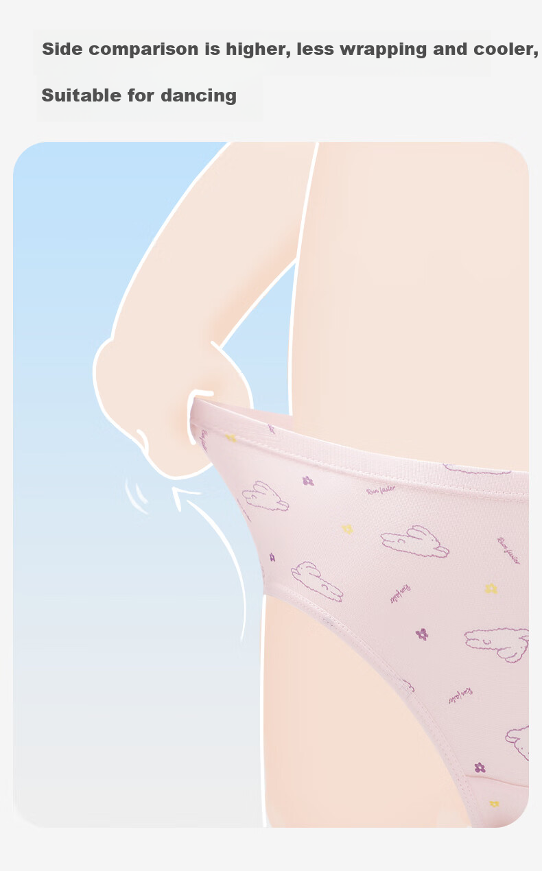 Jiusuiban Girls' Underwear, 50s Modal Antibacterial Thin Triangle Panties for Older Children, Baby A-Class Cartoon Cute Rabbit Shorts 9