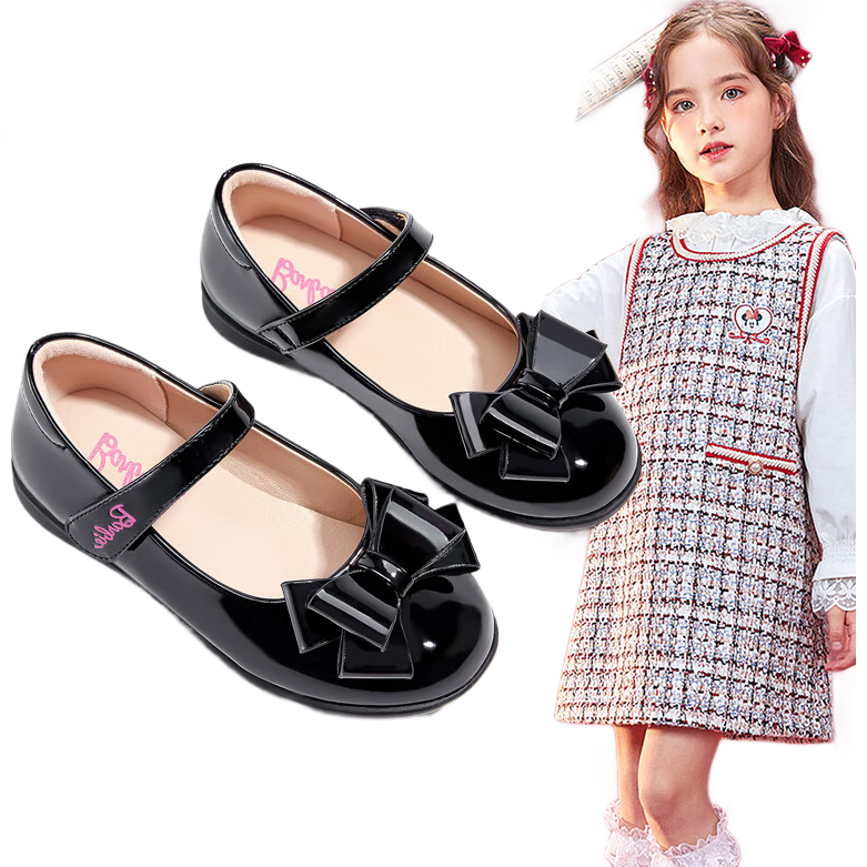Barbie Girls' Shoes, Spring And Autumn Children's Leather Shoes, Shiny Leather School Performance Black Shoes, DA5850 Black, Size 31