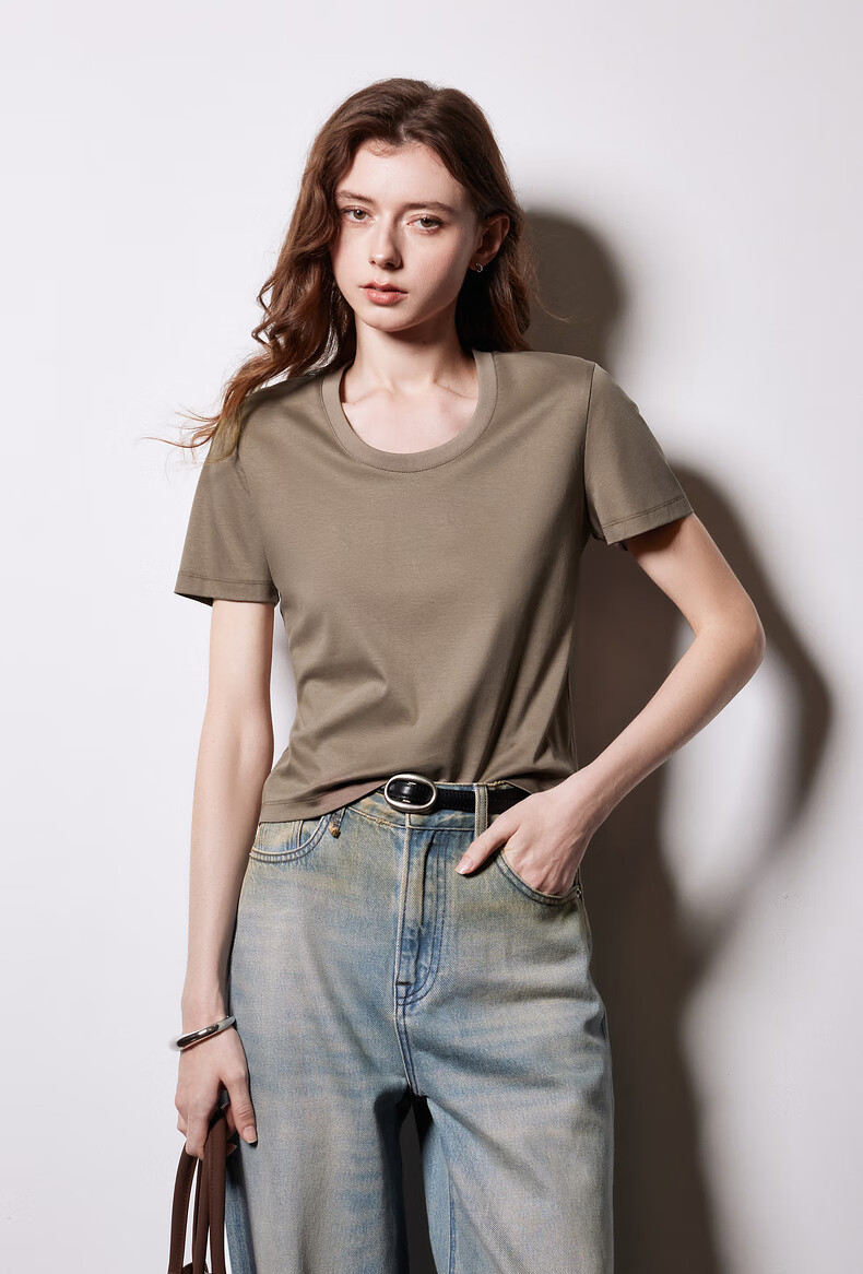 Chuyu Mulberry Silk T-Shirt for Women, 2025 New Style, Mandarin Collar Short Sleeve Simple Versatile Top, Ice Lake Blue, M 1