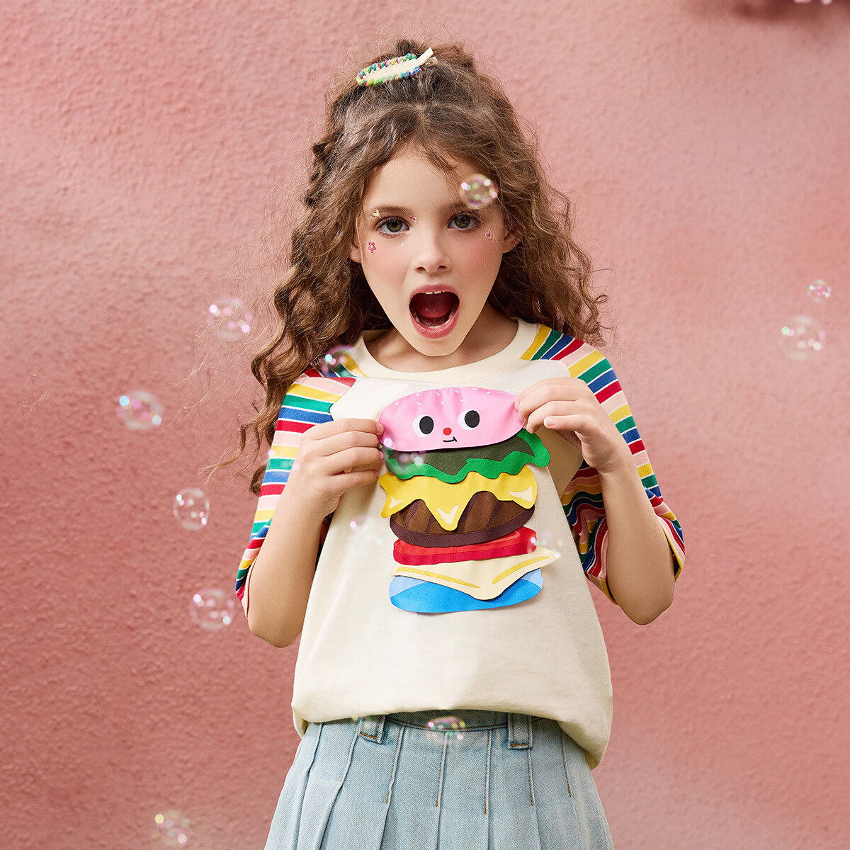ASK JUNIOR 3D Pattern Children's Short-Sleeve T-Shirt, Summer 2025, Girls' Half-Sleeve Tee, Undershirt for Young And Older Kids, Beige, Size 170 6