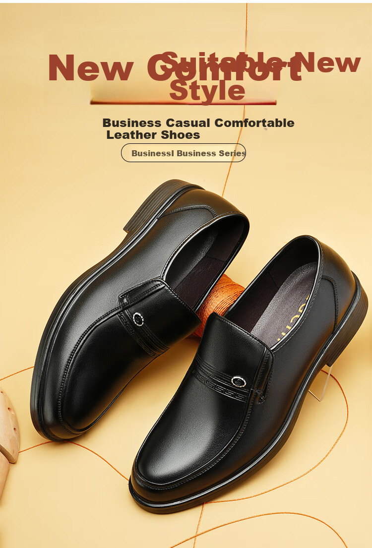 EGCHI Men's Slip-On Leather Shoes, Wear-Resistant Soft Sole, Driving Fashion Business Casual Shoes X222802 Black 38 2