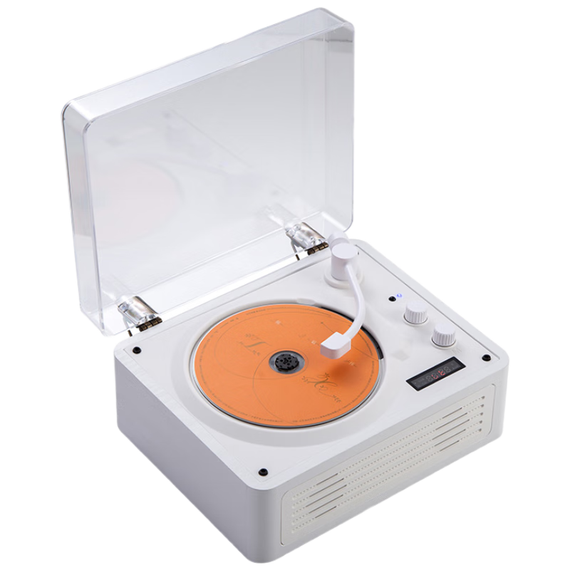 YEARS STAY Timeless CD Player, Retro Music Machine, Desktop Bluetooth Speaker, Birthday Gift, White Wood Grain SG1996
