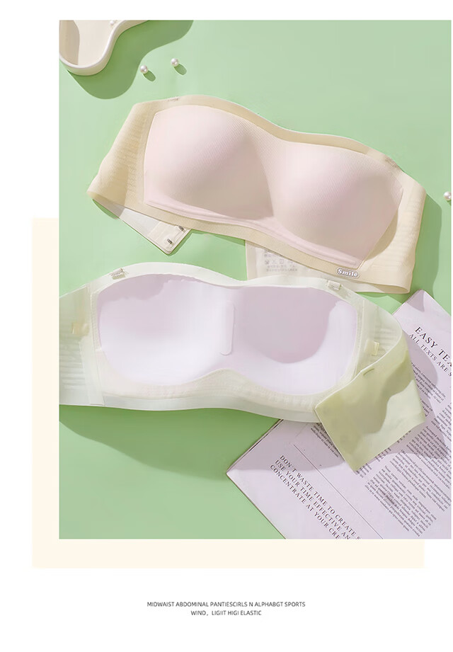 Xueqiman Women's Spring Summer Thin Breathable Strapless Bandeau Anti-Slip Push-Up Small Chest Seamless Backless Tube Top Bra 16