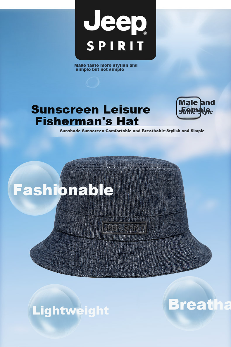 JEEP Men's Fashionable Versatile Trendy Fisherman Hat, Foldable, Suitable for Couples, Fishing Cap, Sports Cycling Outdoor Use 2