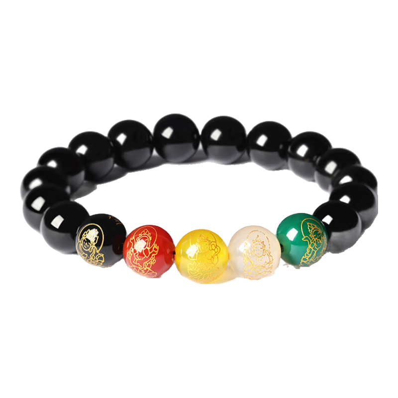 Jinshiling Natural Obsidian Bracelet Unisex Five-Way Wealth God Agate Crystal Beads Lucky Charm Birthday Gift