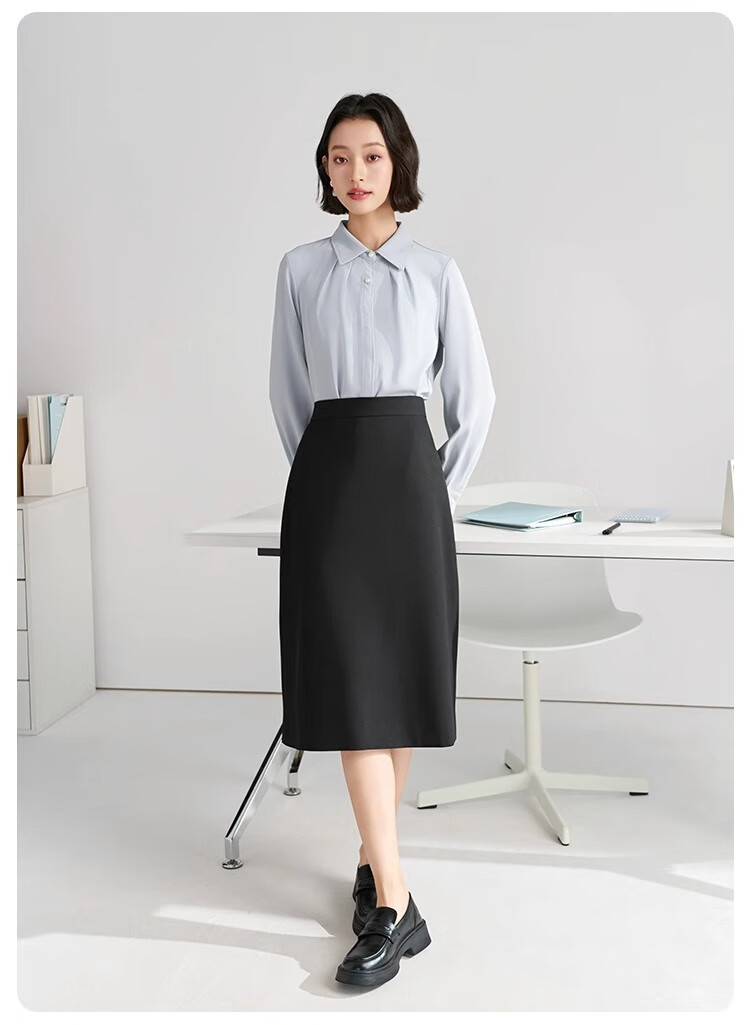 Bodexiaojie White Blouse for Women, Professional Commute Straight Shoulder Top, Petite Elegant Outfit, Formal Shirt 21