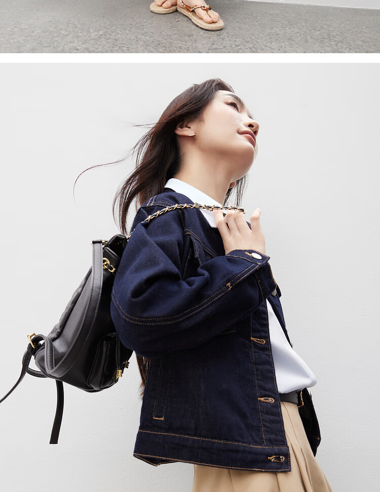 Sentubila Casual Denim Jacket for Women, Spring Season, Petite, Long-Sleeved, Loose-Fitting Outerwear, Slim-Fit Top, Navy Blue, M 24