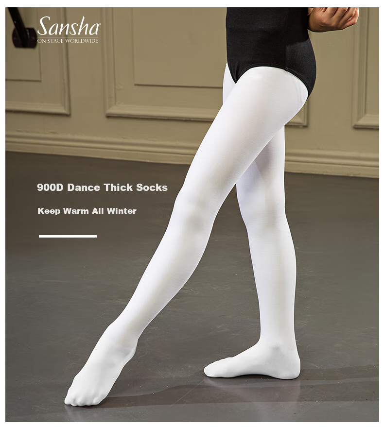 Sansha Children's Dance Tights, Autumn And Winter Fleece-Lined Thickened Girls' Ballet Leggings, T58 White SS-S 1