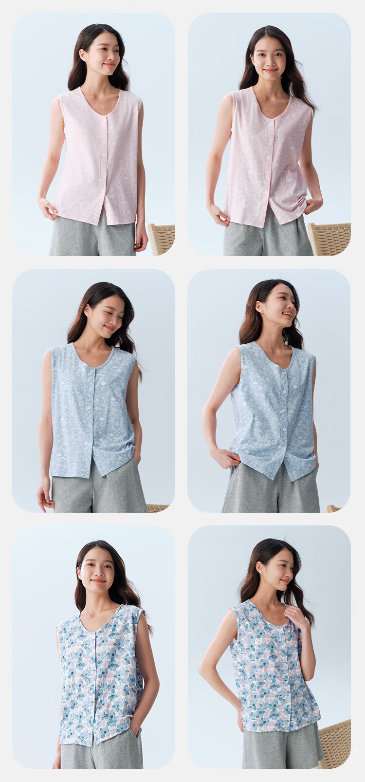Comfortable and Refreshing 100% Cotton Antibacterial and Anti-mite Women's Vest Cardigan Pajamas Bottoming Home Pure Cotton Sleeveless Undershirt Middle-aged and Elderly 10