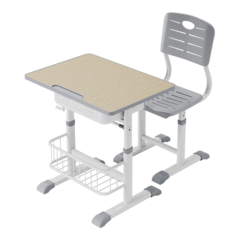 Deli KF503-L Children's Study Desk And Chair Set, School Desk And Chair, Student Home Writing Desk with Adjustable Height Homework Chair (Gray)