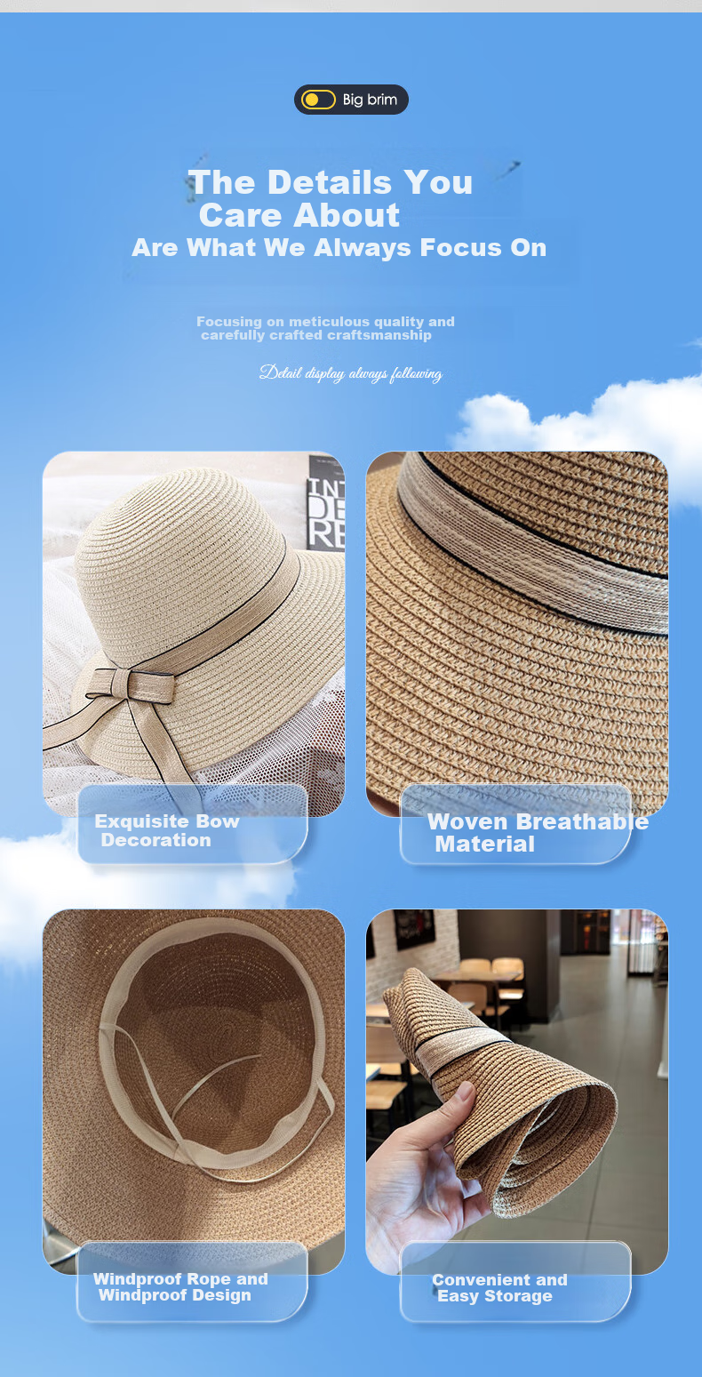 GLO-STORY Women's Sun Hat Outdoor Straw Hat for Travel, Beach, Korean Style Butterfly Bow Trendy WMZ824172 6