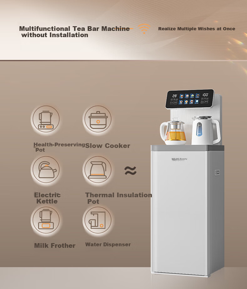 MeiLing Water Dispenser with Integrated Cabinet, Bottom-Mounted High-End Office Use, Steam Spray Tea Brewing, Multi-Temperature Adjustment, Smart Voice Control, Remote Control Tea Bar Machine 8977pro (Dual Coupling Model) 4
