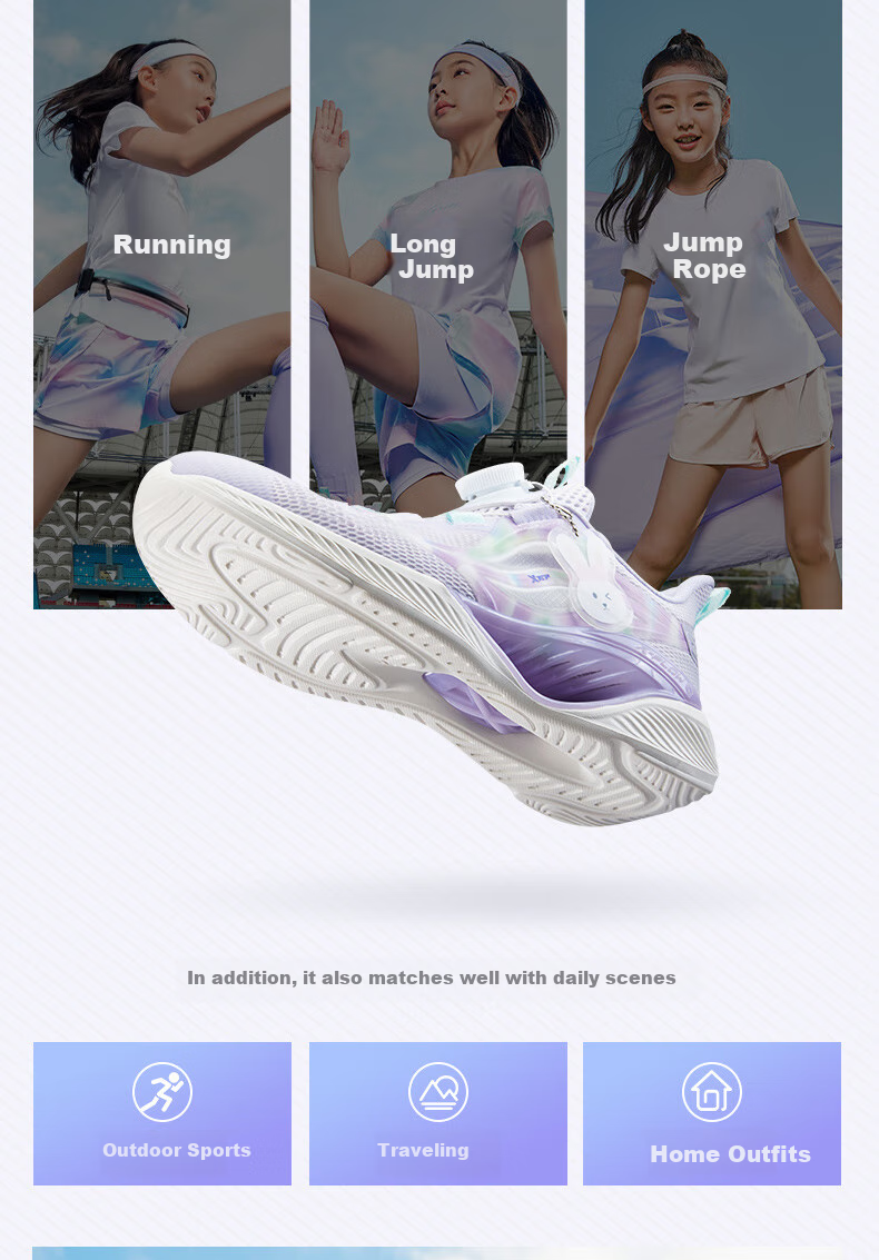 XTEP Children's Hydrogen Wind 5.0 Kids' Multi-Color Breathable Knob Running Shoes, Light Purple/snow Purple, Size 37 14