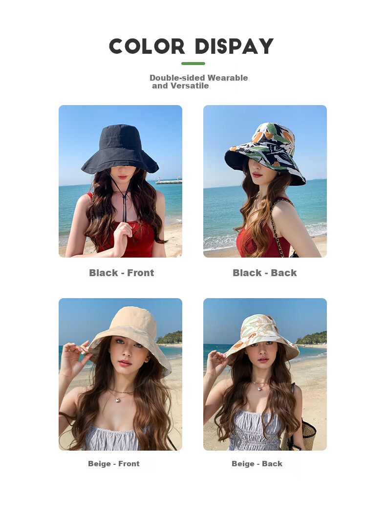 GLO-STORY Women's Sun Hat, Wide Brim Double-Sided Fisherman Hat, Casual Sun Hat, Outdoor Face-Covering UV Protection Hat for Wome 3