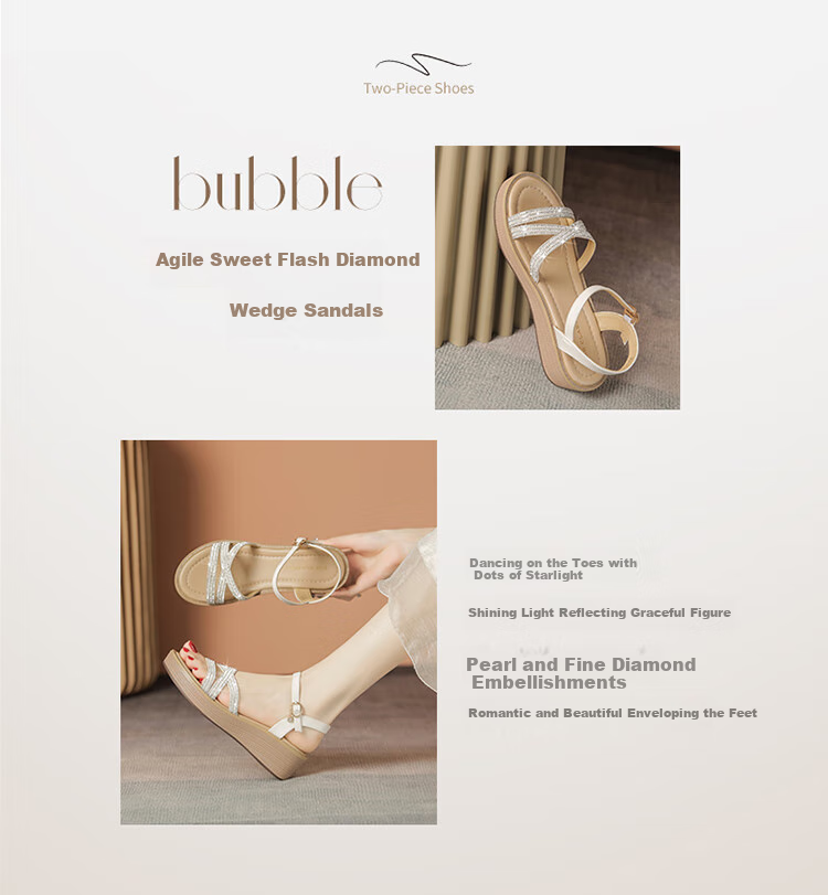 ZHR Women's Shoes, Summer Wedge Versatile Sandals, Fashionable Rhinestone Platform Slimming Beach Shoes for Women, AY161, Apricot Color, Size 35 2