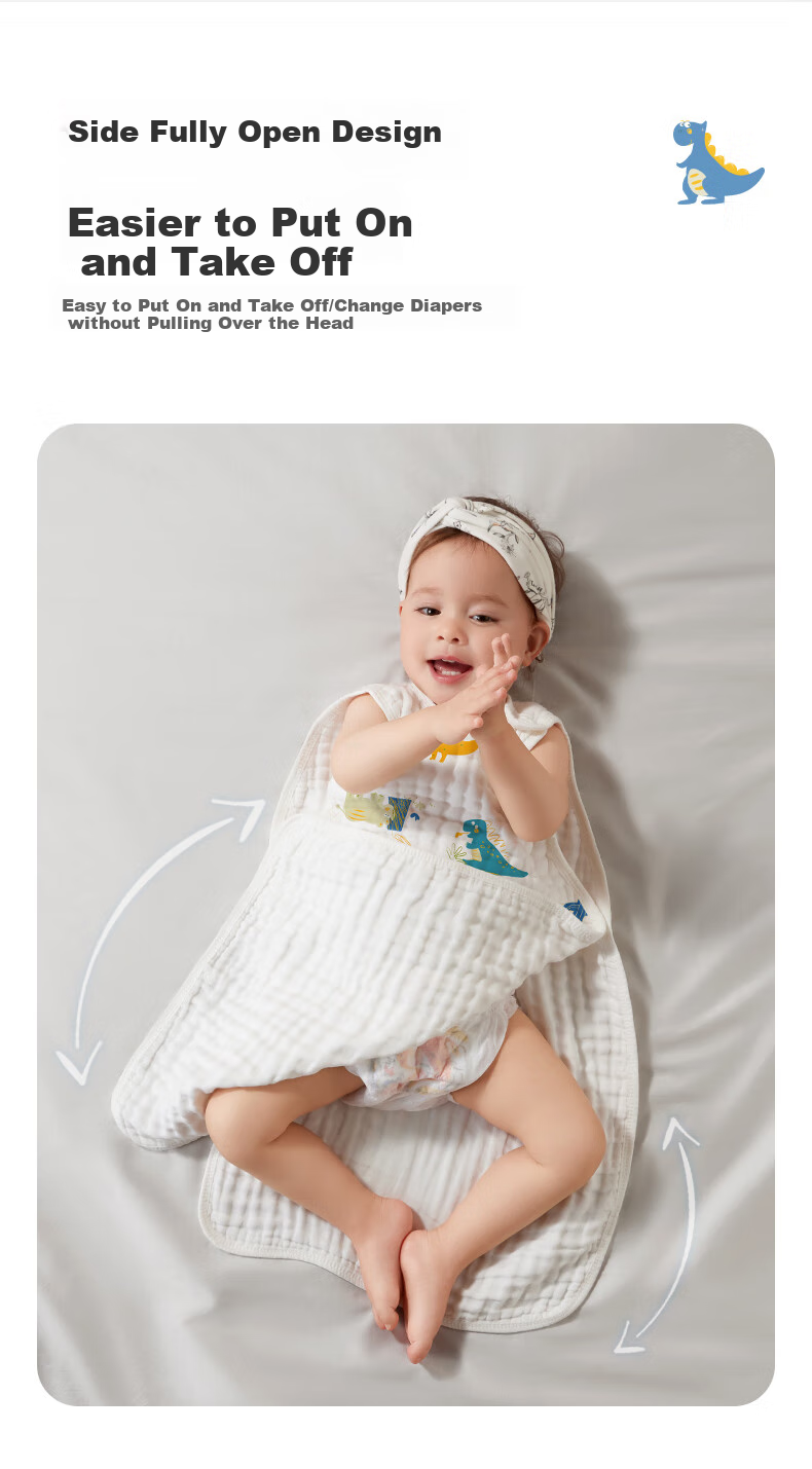 Kidsneed Baby Sleeping Bag, Newborn Pure Cotton Gauze Sleeveless Vest, Infant Spring And Autumn Belly Protection Pajamas, Anti-Kick Blanket, Four-Layer Size L 6