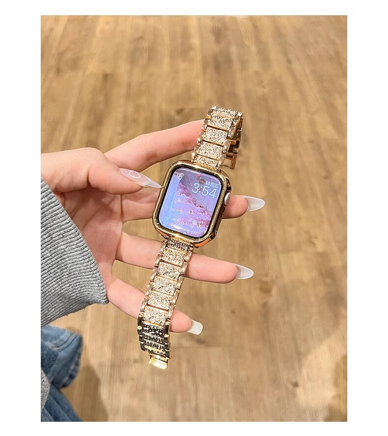 Biaodaige New Starry Sky Compatible with Apple Watch Band for Apple Watch S10/11, Full Diamond IWatch Summer Breathable Metal Women's Style with Silver Protective Case 42MM 14