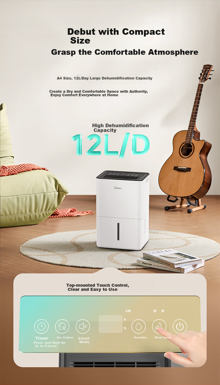 Midea Dehumidifier, 12L/day Capacity, Self-Operated Home Use for 20㎡, Quiet Operation, Compact Size, Suitable for Living Room And Bedroom, Moisture-Proof, Clothes Drying, Dehumidification Device CF12BD/N7-DO 9