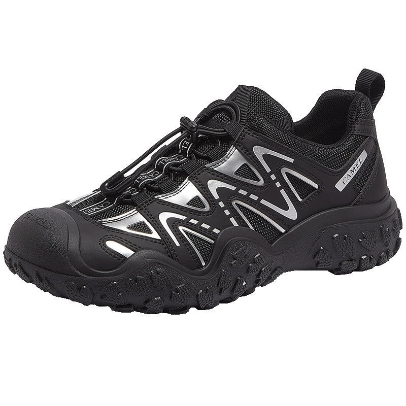 CAMEL Men's Creek Hiking Shoes Colorblock Lace-up Outdoor Shoes L14S469663 Black/Silver Size 42