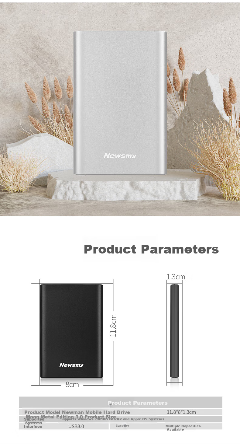 Newsmy 500GB External Hard Drive Mechanical Metal Mingyue Series USB3.0 2.5-Inch Sapphire Blue 112M/S Stable And Durable Large USB Drive 8