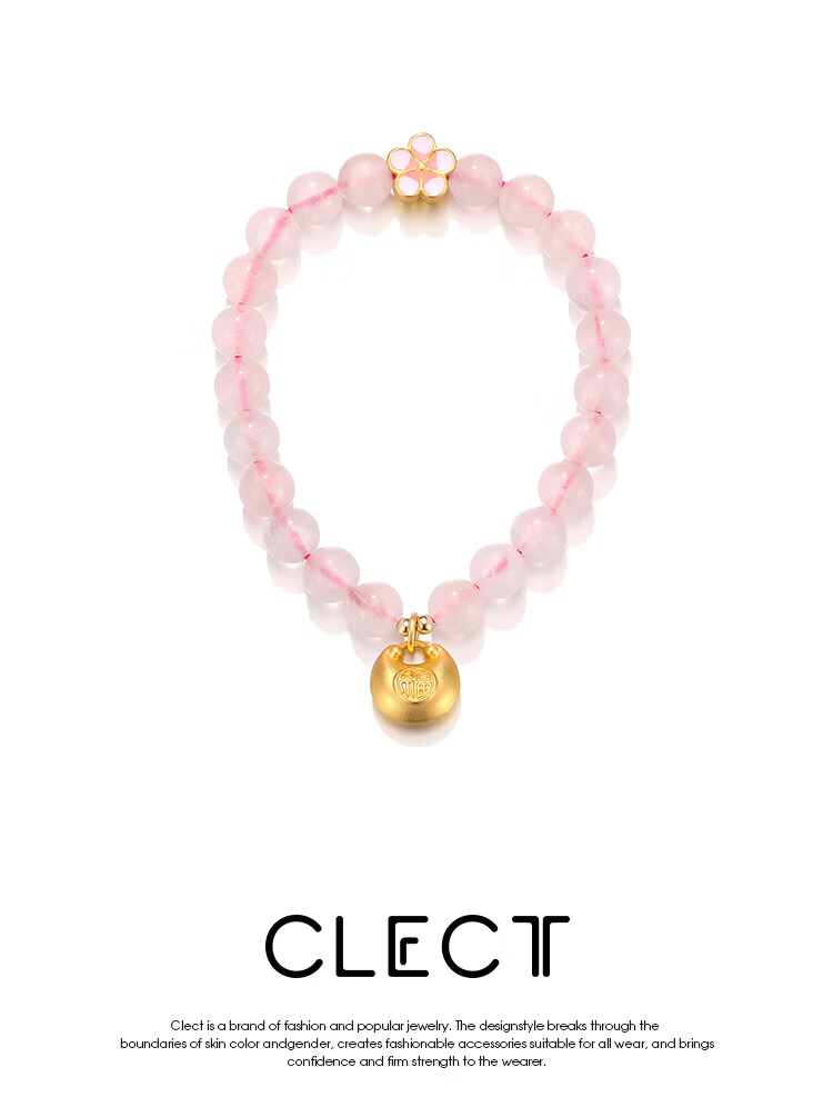 Clect Peach Blossom Lucky Bag Bracelet for Women, Sweet American Style Pink Crystal Bracelet, Chinese-Style Niche Jewelry, Birthday Gift for Girlfriend 1