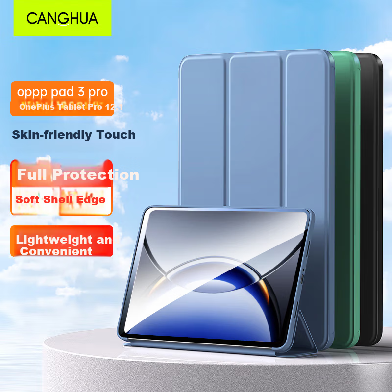 CangHua Compatible Protective Case for OPPO Pad3Pro, 12.1-Inch 2024 Model OnePlus Tablet Pro Case, Full Coverage Ultra-Thin Smart Sleep/Wake Anti-Drop Tri-Fold Leather Cover