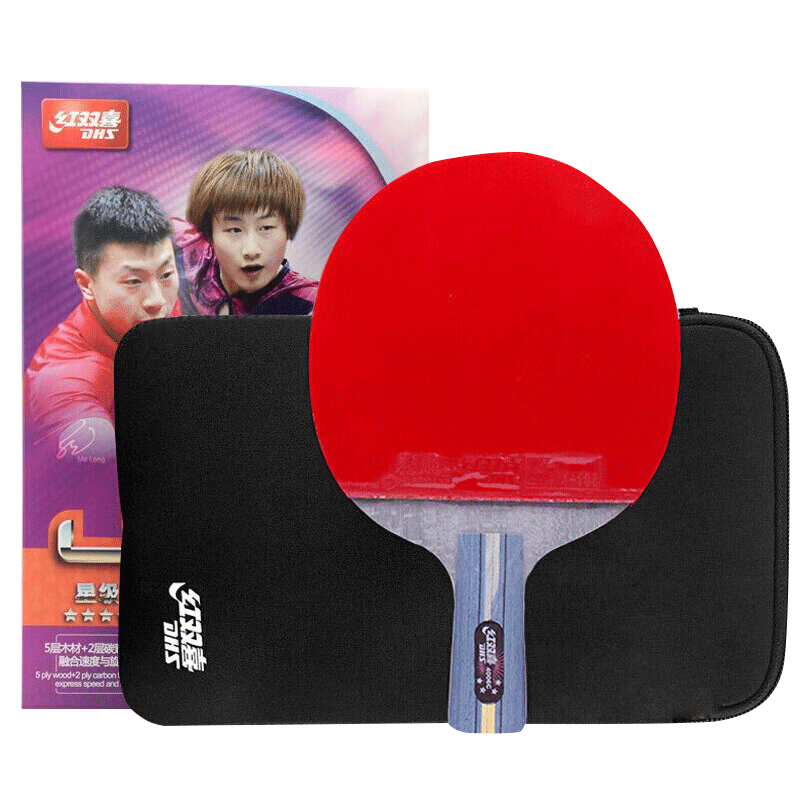 DHS Kuangbiao Four-Star Carbon Straight Table Tennis Racket, Double-Sided Reverse Rubber, Fast Attack R4006C, Racket Case Included