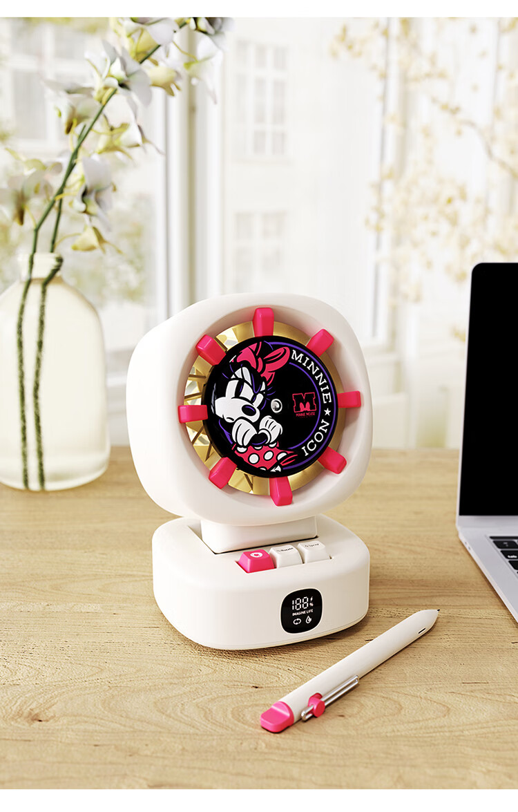 Big Ear Fox Disney Desktop Mini Fan Mist Cooling Small Air Conditioner Bladeless Oscillating USB Rechargeable Student Dormitory Desk Small Electric Fan Long Battery Life Strawberry Bear 9