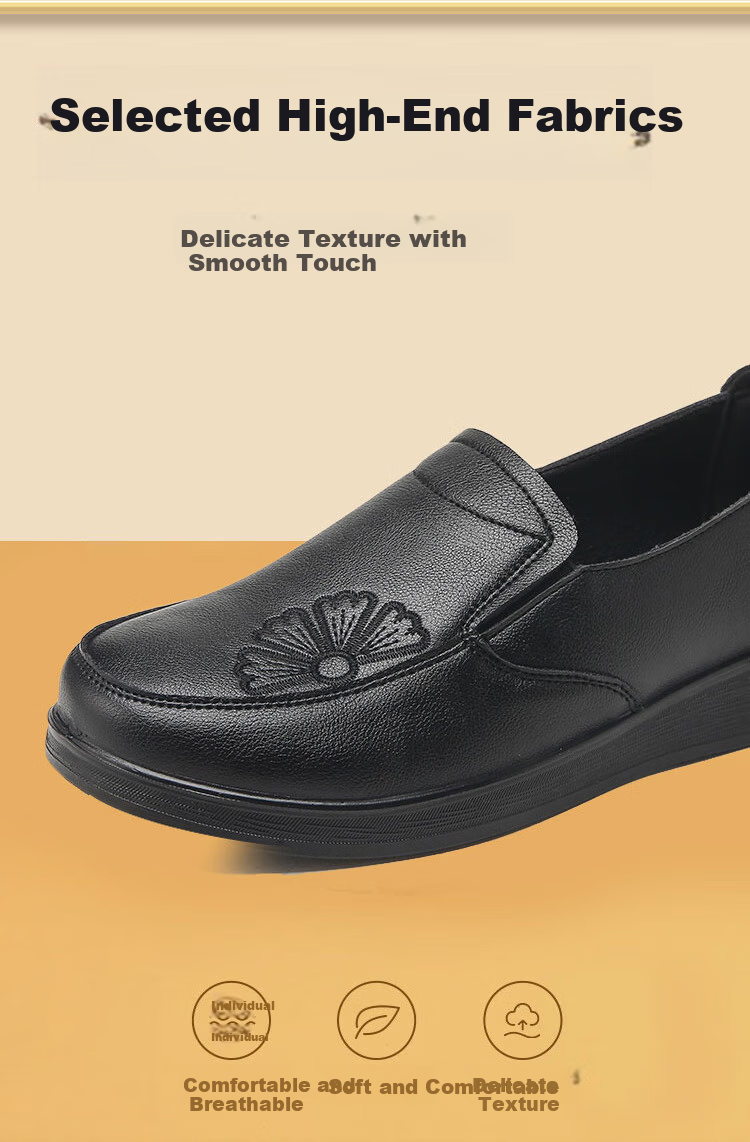 EGCHI Mom Shoes, Casual Top-Grain Leather, Soft-Soled Flats, Non-Slip Flat Walking Shoes, H2167, Black, Size 36 6