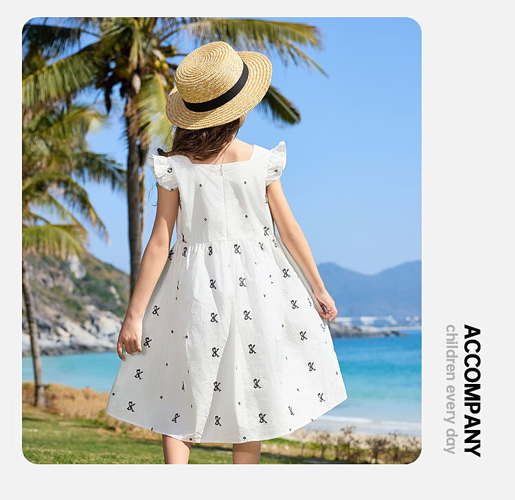 ASK JUNIOR Children's Pure Cotton Dress, Summer Butterfly Bow Dress, Girls' Princess Dress 4