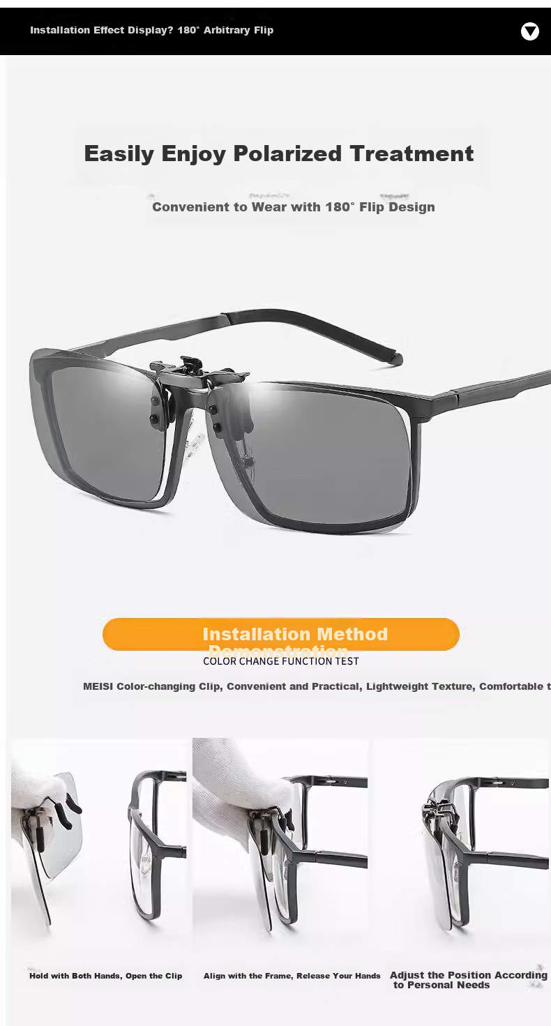 Boshide Polarized Clip-On Sunglasses for Prescription Glasses, Driving Clip-On Sunglasses with UV Protection, Polarized Black Gray Lenses 3