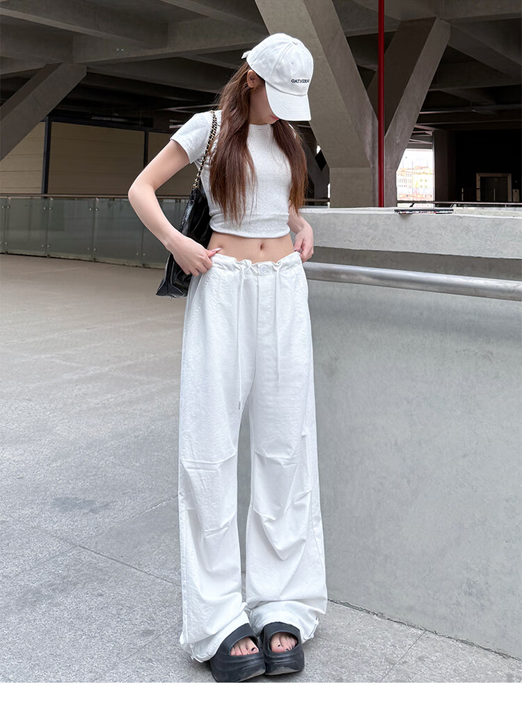 Women’s Free Style Side Drawstring Cargo Pants 2026 Summer New Petite Casual Wide-Leg Quick-Dry High-Waist Paratrooper Pants 18