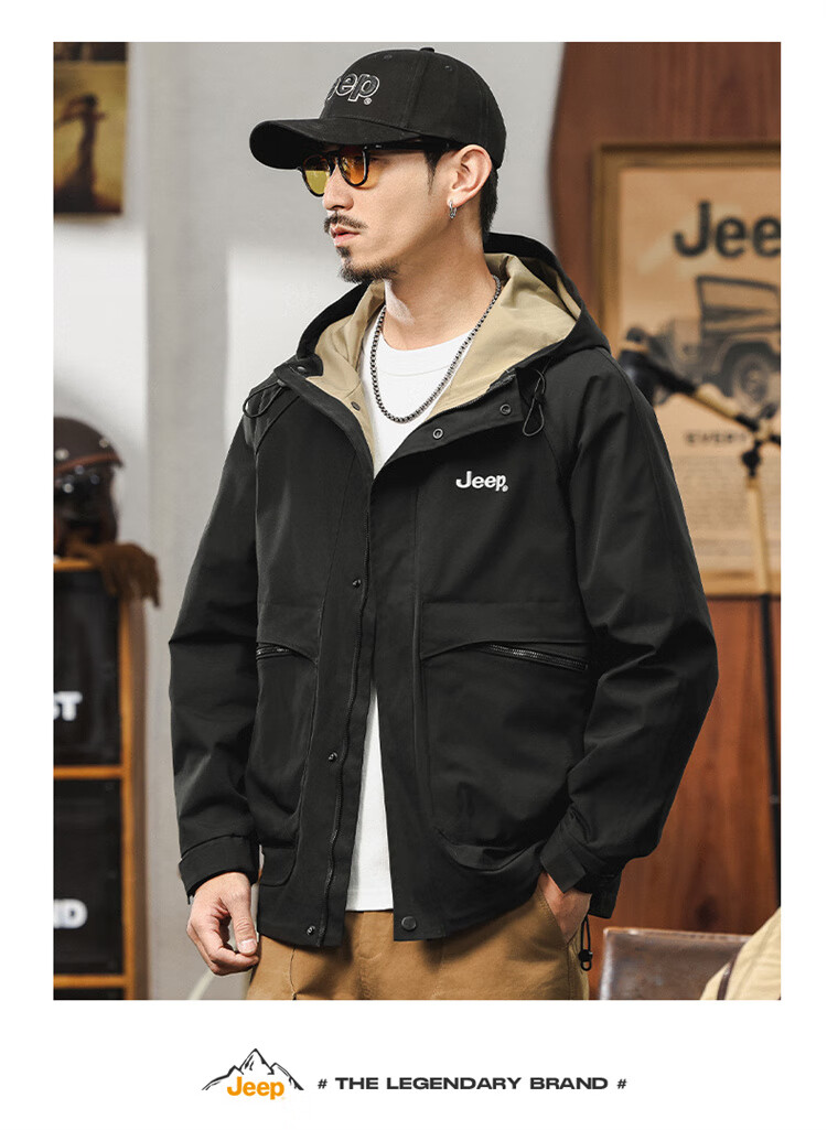 JEEP Men's Jacket, Spring And Autumn Casual Workwear Windbreaker, Loose-Fitting Outerwear for Men, Army Green, Size M 4