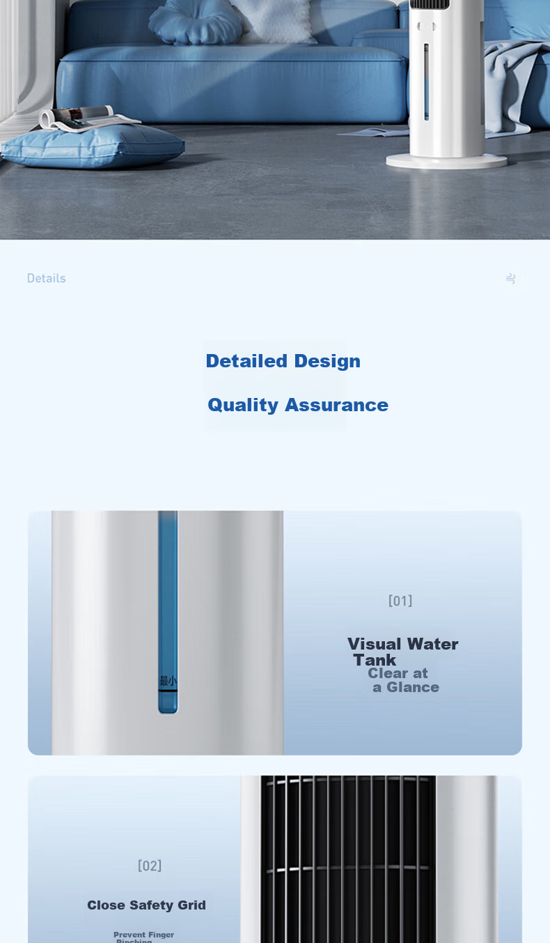 Haier Air Cooler, Home Cooling Fan, Quiet Electric Fan, Cold Air Machine, Water-Cooled Tower Fan, Humidifying Air Conditioner, Self-Operated Bladeless Fan, Powerful Cooling Mini Air Conditioner HFZ-J8625A 12