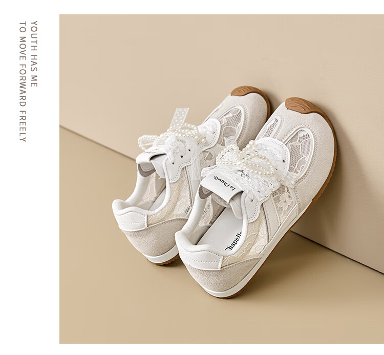 La Chapelle German Training Shoes Bow Mesh Shoes Autumn New Breathable Lightweight Sports Casual Versatile Sneakers Beige 37 11