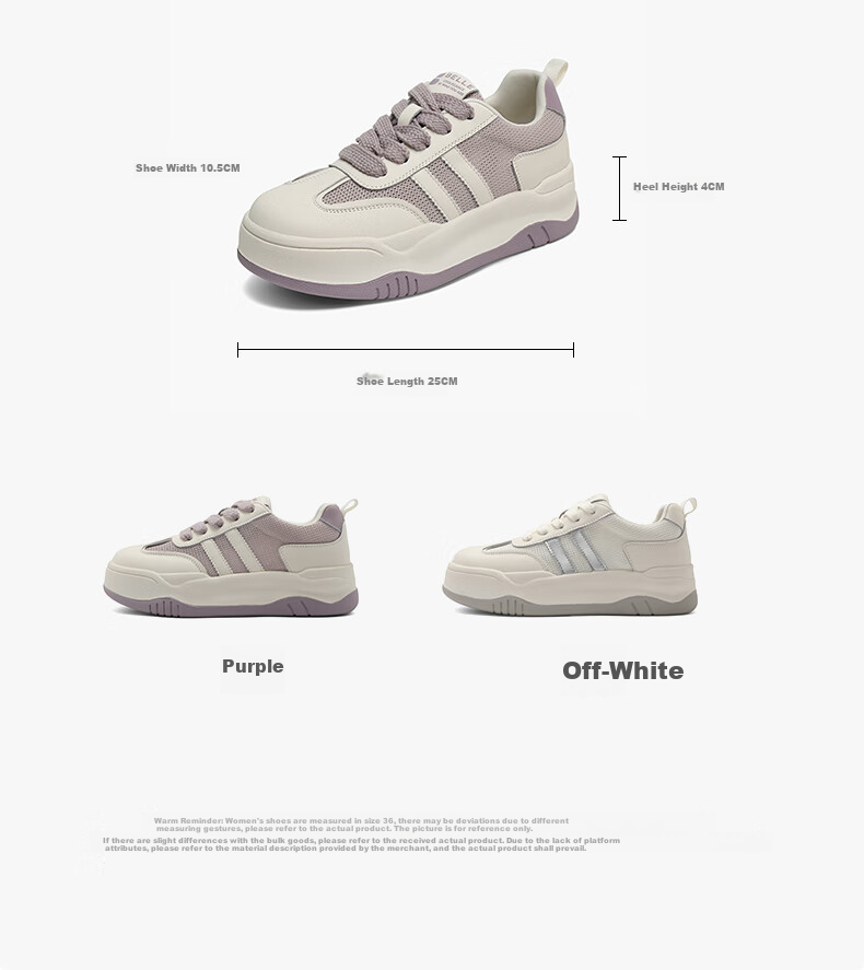 Belle Thick-Soled Platform White Sneakers for Women, Summer Breathable Lightweight Casual Skateboard Shoes B1831BM4 Starlight Silver 39 5