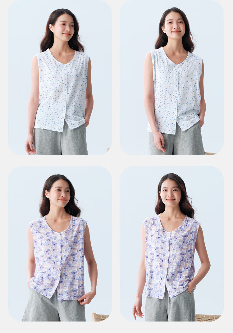 Comfortable and Refreshing 100% Cotton Antibacterial and Anti-mite Women's Vest Cardigan Pajamas Bottoming Home Pure Cotton Sleeveless Undershirt Middle-aged and Elderly 11