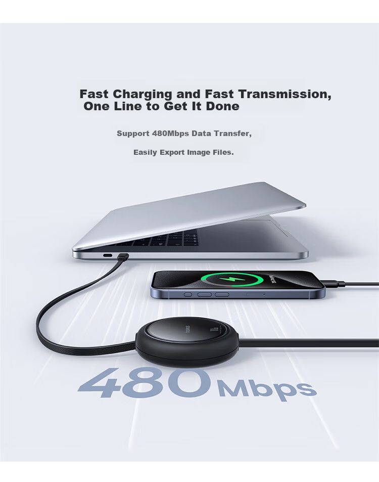BASEUS Two-In Retractable Data Cable, Type-C to Dual USB-C Fast Charging Cable, Compatible with Apple 15/16/17/18, Xiaomi/Huawei, Car Phone Charger Cable 12
