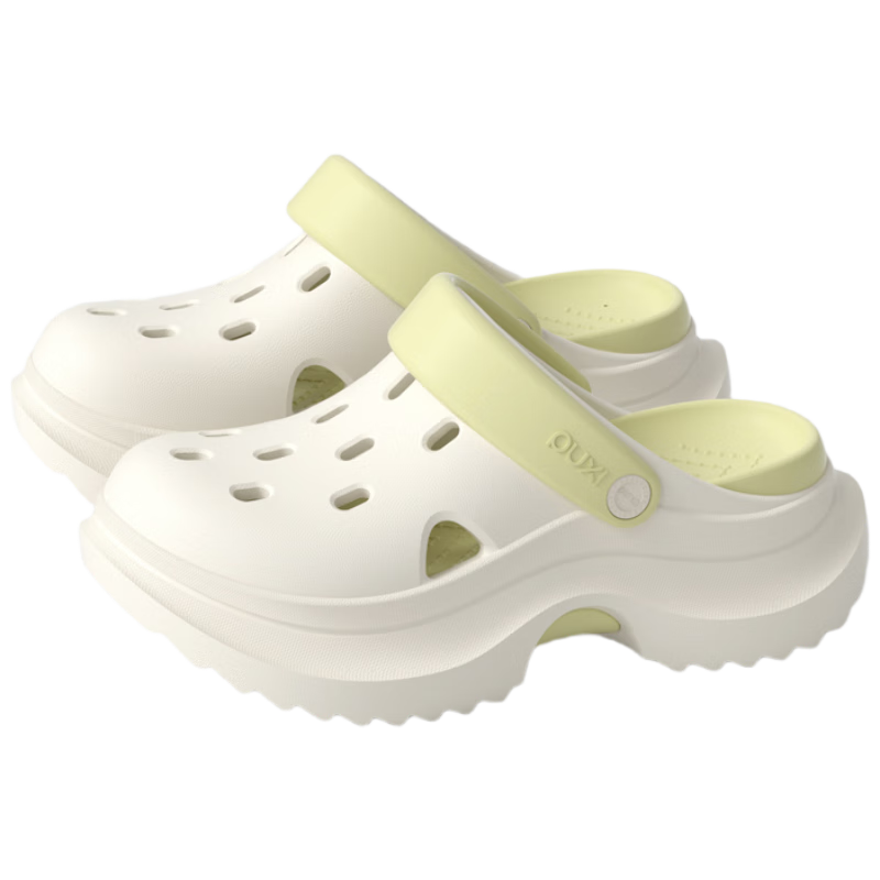 Poxi Summer Beach Platform Heightening Casual Crocs-Style Shoes for Petite Women, White + Green, Size 40-41