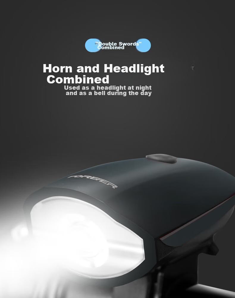 FOREVER Bicycle Front Light Two-In Night Riding Light with Bell, High Brightness Bike Light + Horn Battery Model 1