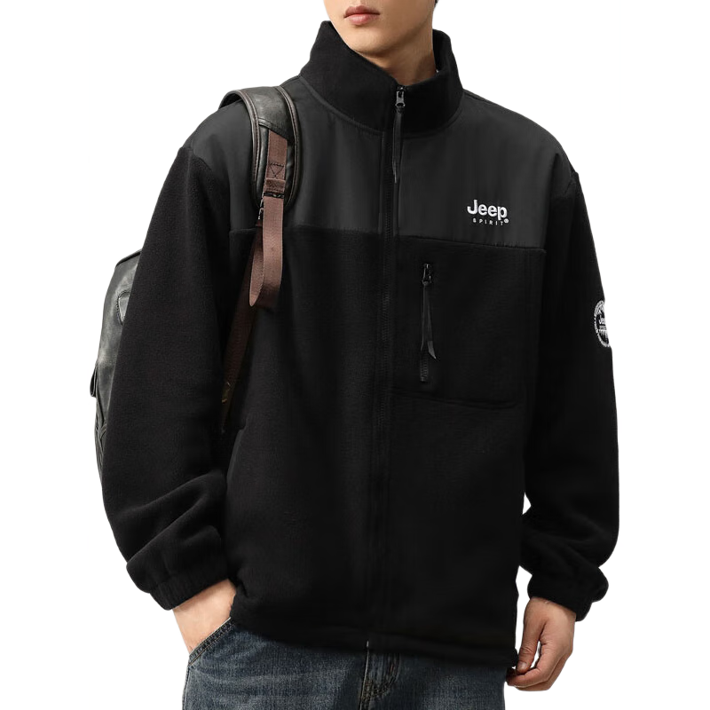 JEEP SPIRIT Men's Jacket, Autumn And Winter Sweatshirt, Men's Fleece Casual Cardigan, Fleece Clothing, Black, Size L
