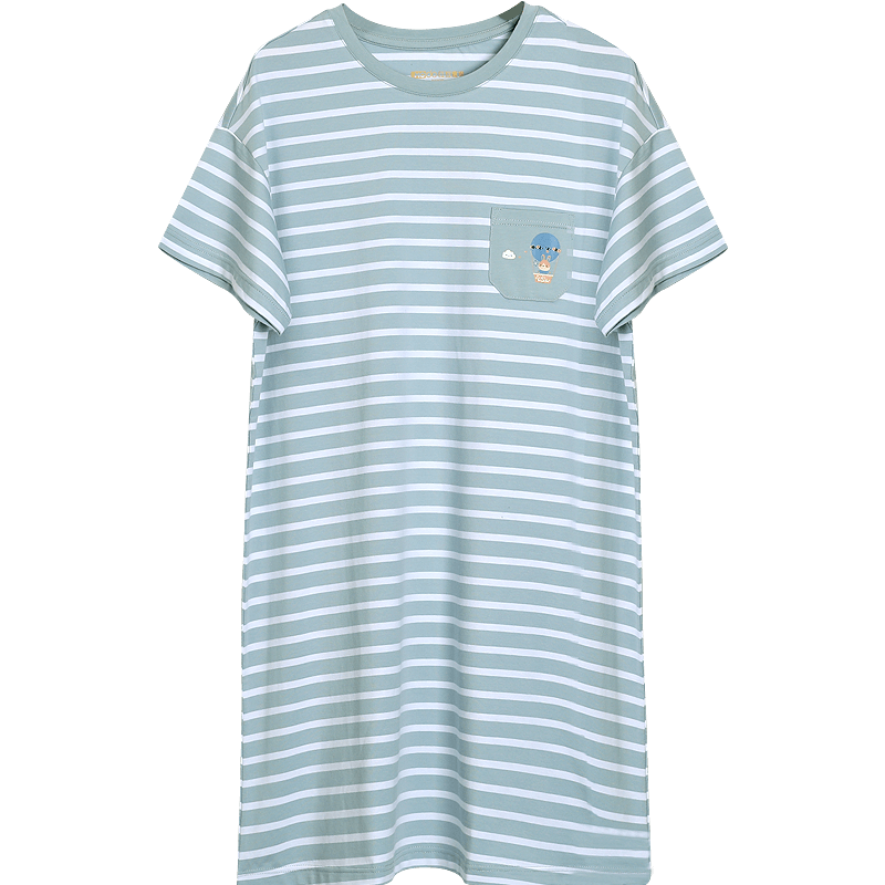 Hodohome Children's Pajamas for Girls, Class A Cotton-Spandex Striped Sweet Cute Nightgown, Loose-Fitting Dress Suitable for Outdoor Wear, 272 Blue, Size 120