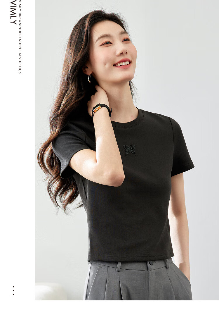Vimly White Regular Shoulder Short-Sleeve T-Shirt for Women, Summer 2026 Slim-Fit Distinctive Printed Short Top, Off-White, M 12