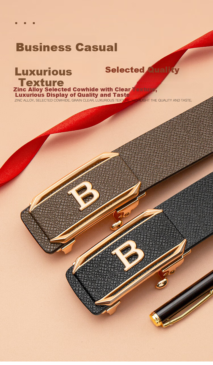 COW Men's Belt, Automatic Buckle without Teeth, Cowhide Waistband, Gift Box, Simple Business Style, Trouser Belt, Father's Day Gift, 2028 1