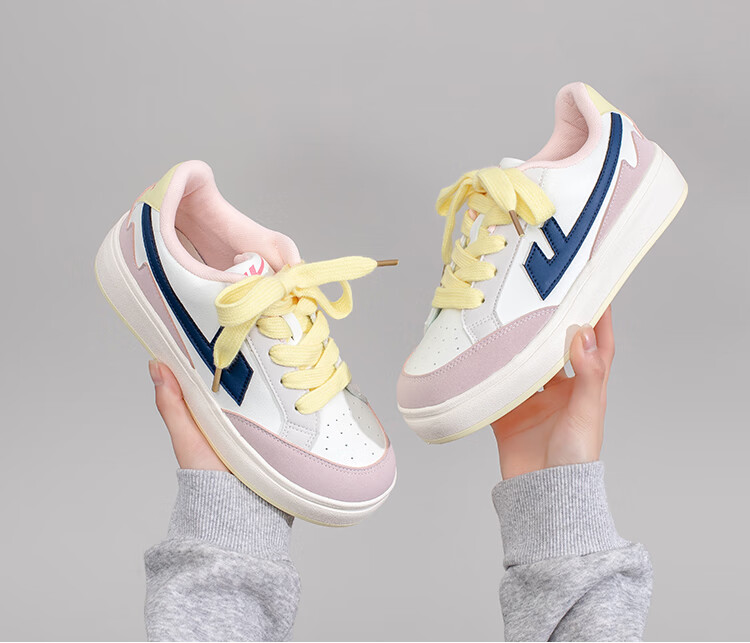 Huili Women's New Style Sneakers, Thick-Soled Versatile Sports Shoes for Women, K692BR, White/pink/navy Blue, Size 37 5