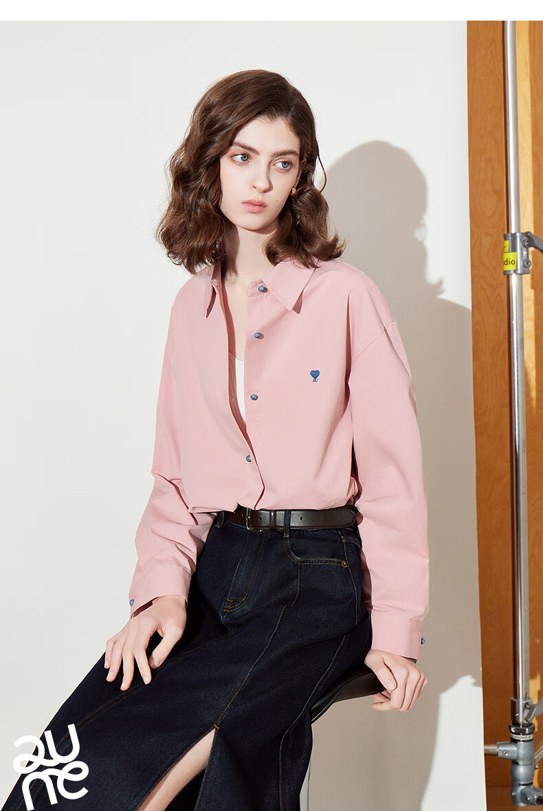 Chuyua Heart Embroidery Shirt Women 2025 Autumn New Simple Versatile Solid Color Pure Cotton Blouse White S 22