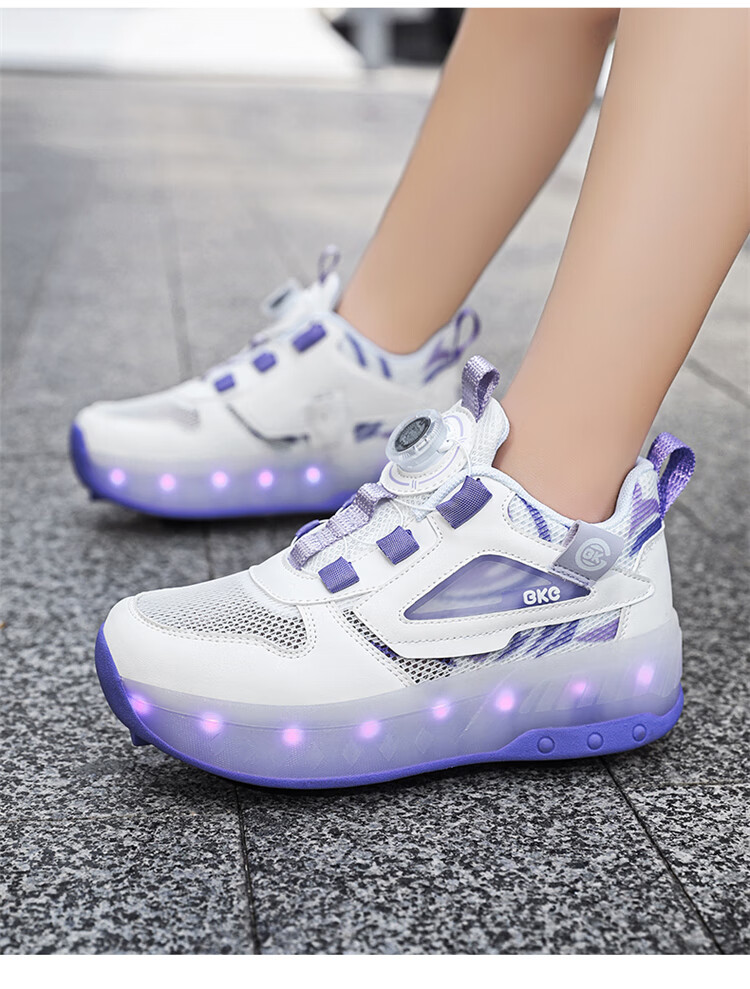 BKG Children's Running Shoes, Summer New Product, Single Mesh, for Boys And Girls Students, Breathable Sports Shoes, ZYQ24311-B16, White And Purple, Size 36 26